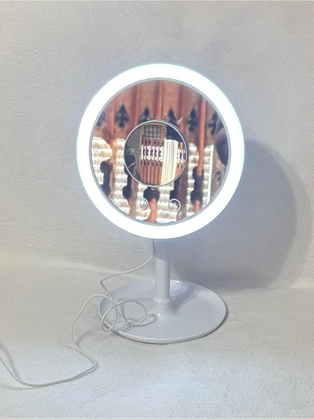 Touch LED Lighted Vanity Mirror in White with Magnifier